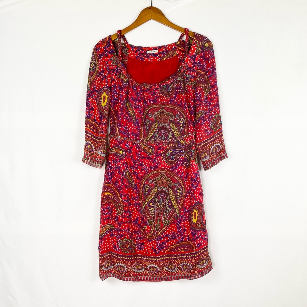 Cacheral Silk Floral Long Sleeve Maxi Dress Red Size Medium Casual Party‎